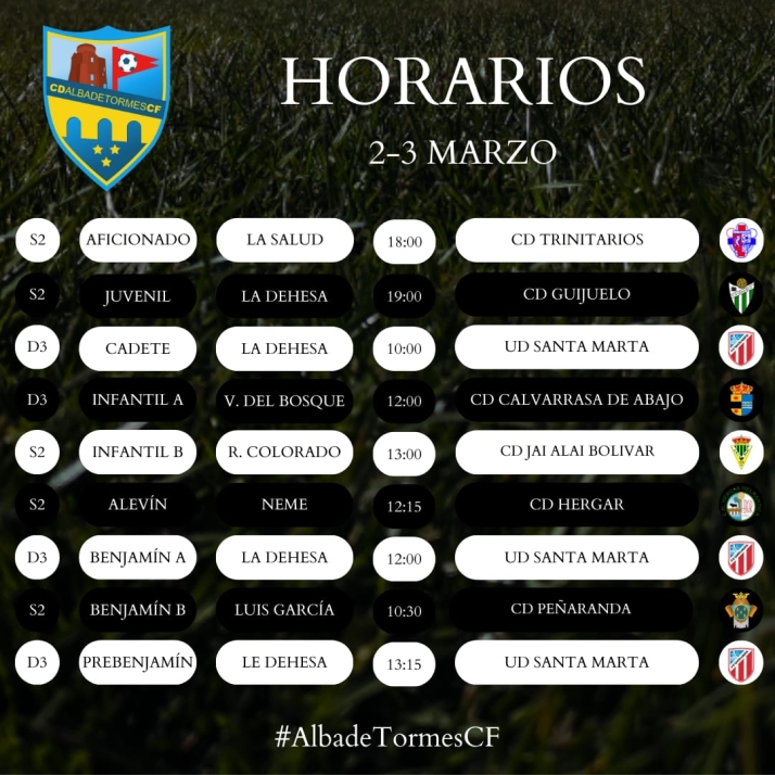 Horarios de la decimoctava jornada para el Alba de Tormes Club de F&uacute;tbol | Imagen 1