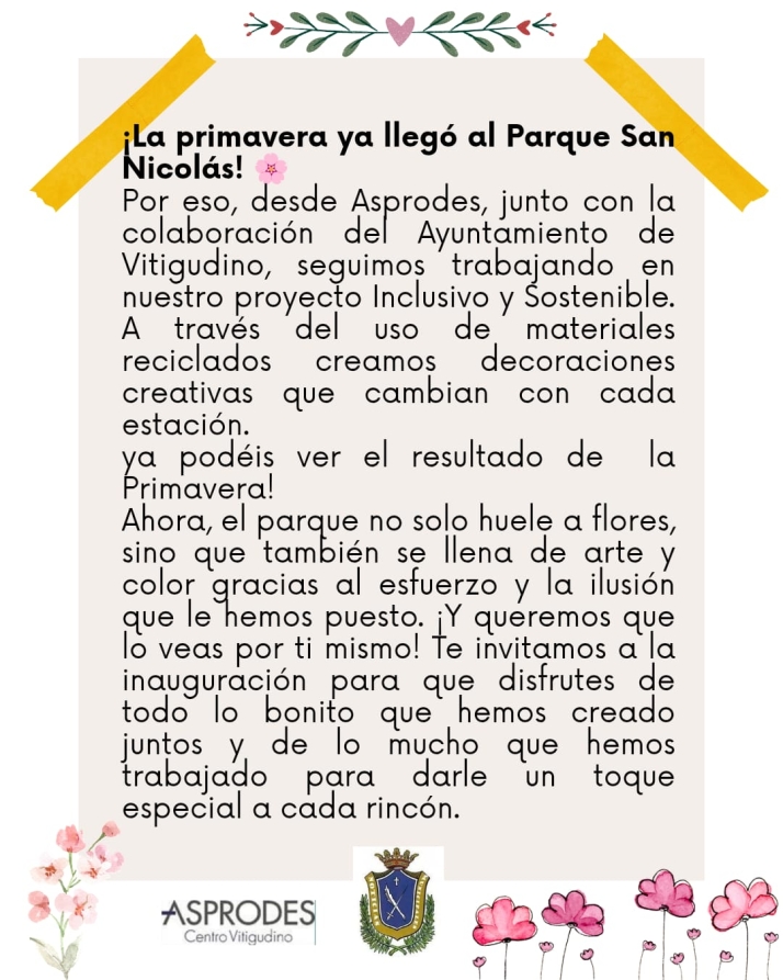 El parque San Nicol&aacute;s de Vitigudino estrena decoraci&oacute;n primaveral con un toque de arte inclusivo | Imagen 1