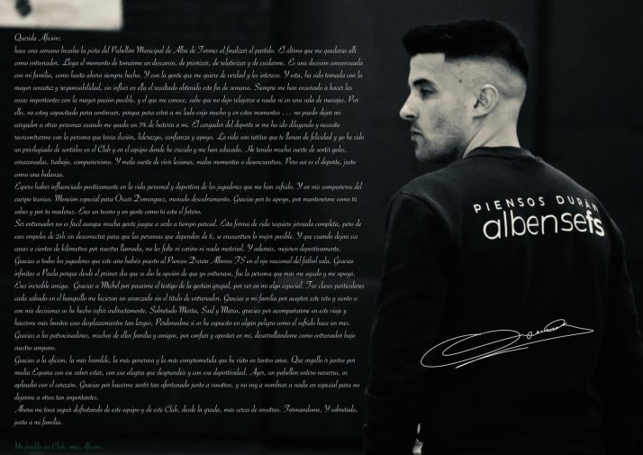 Óscar González se despide del banquillo del Piensos Durán Albense tras siete temporadas al frente | Imagen 1