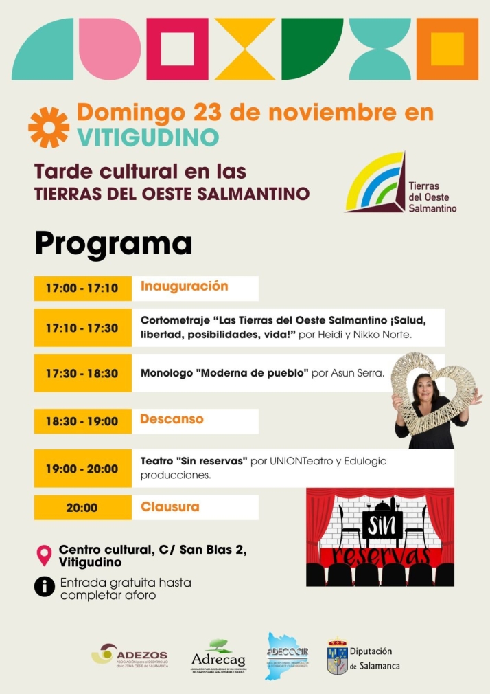 ADEZOS organiza una jornada cultural gratuita en Vitigudino con mon&oacute;logos, cine y teatro | Imagen 1