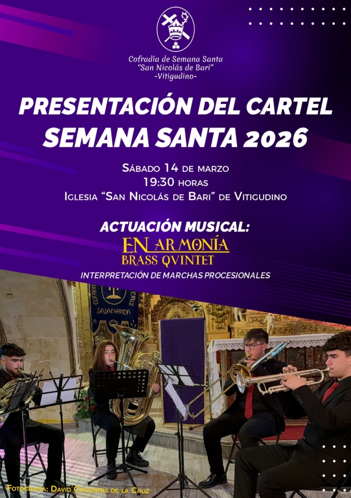 La cofrad&iacute;a 'San Nicol&aacute;s de Bari' de Vitigudino presenta el cartel de la Semana Santa con un llamamiento a cargar los pasos | Imagen 1