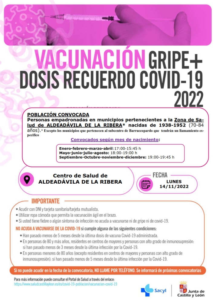 Foto 2 - Las personas de 65 a 69 años residentes en la Zona de Salud de Aldeadávila ya tienen fecha de vacunación para covid+gripe