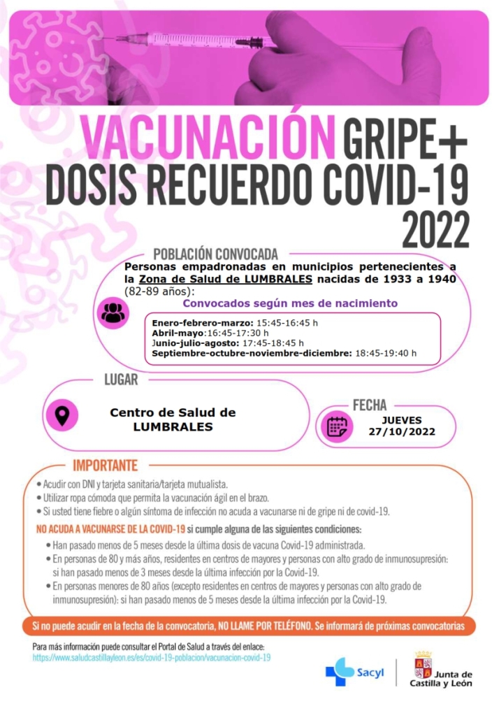 Vacunaci&oacute;n covid+gripe de los mayores de 82 a 89 a&ntilde;os residentes en la Zona de Salud de Lumbrales | Imagen 1