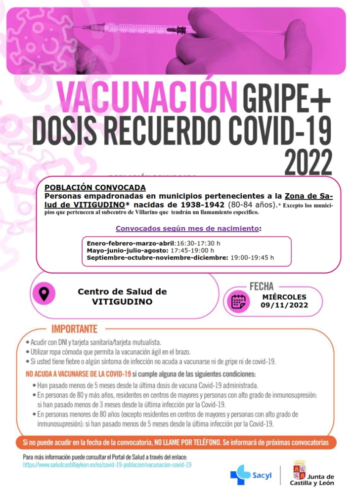 Las personas de 65 a 79 a&ntilde;os residentes en la Zona de Salud de Vitigudino ya tienen fecha de vacunaci&oacute;n para covid+gripe | Imagen 1