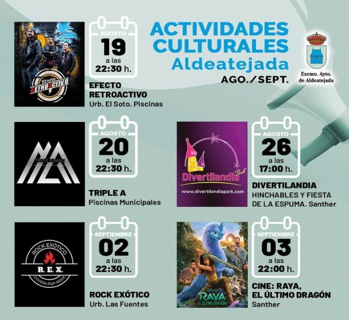 Conciertos, cine al aire libre y atracciones para todos los p&uacute;blicos en Aldeatejada | Imagen 1