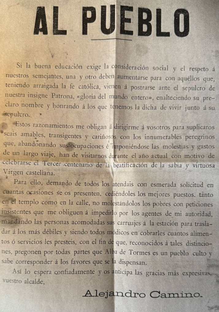 El ruego de un alcalde para un centenario teresiano: la hospitalidad albense a examen en 1914 | Imagen 1