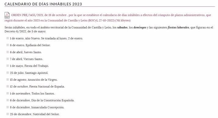 Estos son los d&iacute;as festivos laborales en 2023 en Castilla y Le&oacute;n | Imagen 1