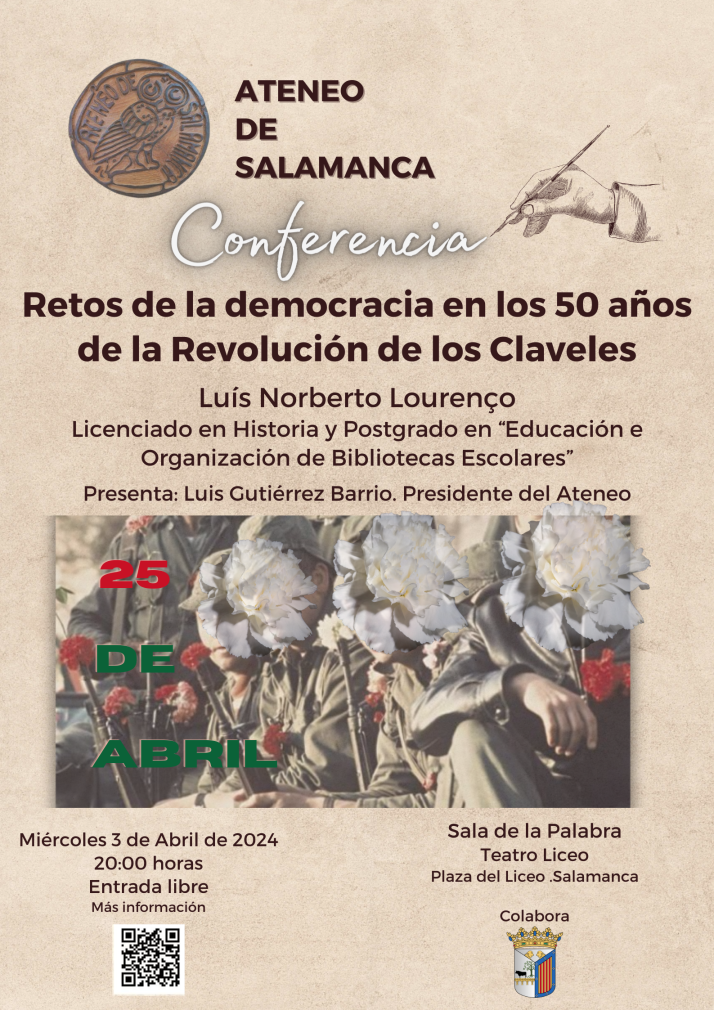 'Retos de la democracia en los 50 a&ntilde;os de la Revoluci&oacute;n de los claveles', nueva conferencia del Ateneo de Salamanca | Imagen 1