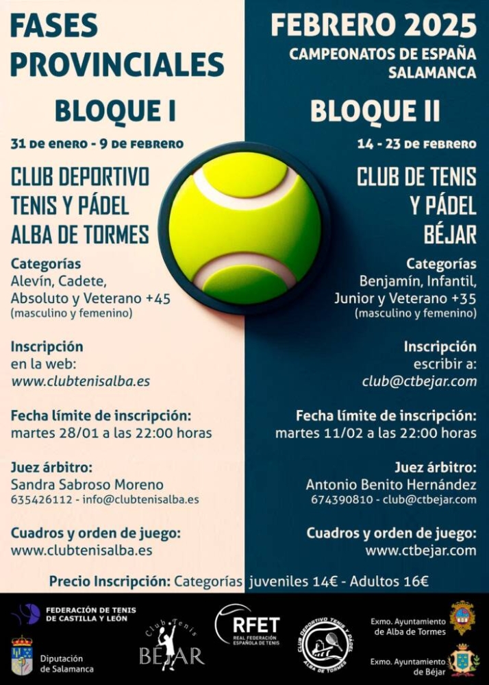 B&eacute;jar y Alba de Tormes acoger&aacute;n la Fase Provincial de Tenis con participantes de todas las edades | Imagen 1