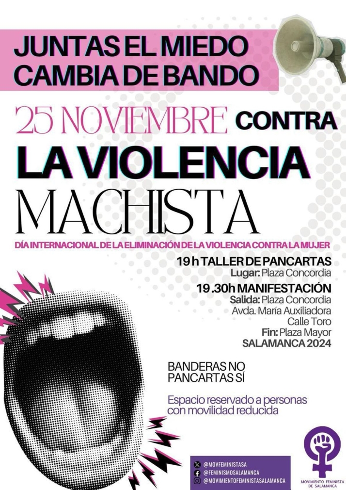 'Juntas, el miedo cambia de bando': Horario y recorrido de la manifestaci&oacute;n del 25N en Salamanca | Imagen 1