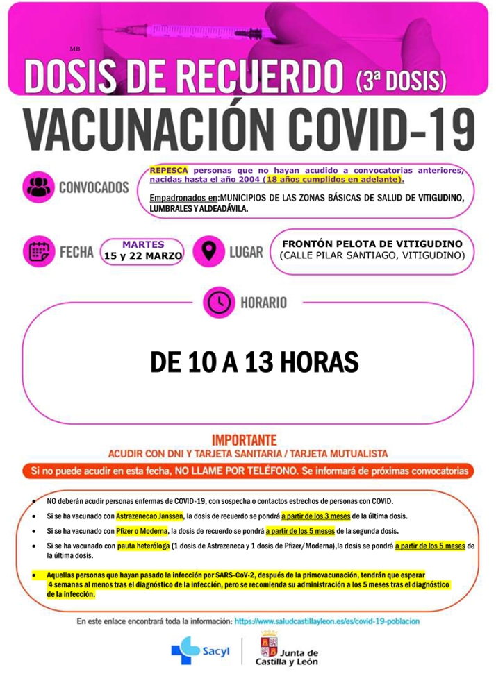 15 y 22 de marzo, nuevas jornadas de vacunaci&oacute;n en Vitigudino | Imagen 1