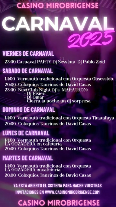 El Casino mirobrigense recuerda a sus socios la planificación de invitaciones para los días de Carnaval | Imagen 1