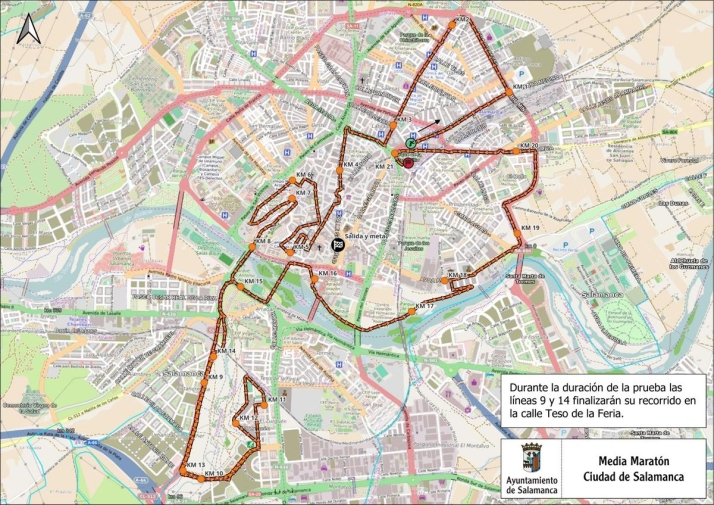 Cortes de tr&aacute;fico y cambios en los autobuses este domingo por la XIV Media Marat&oacute;n de Salamanca | Imagen 1