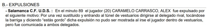 Caramelo fue expulsado en el Salamanca UDS por decirle &quot;est&aacute;s gordo&quot; al delegado del Astorga | Imagen 1