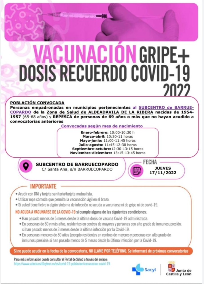 Jornadas de vacunaci&oacute;n y repesca para mayores de 69 a&ntilde;os residentes en la subzona de salud de Barruecopardo | Imagen 2