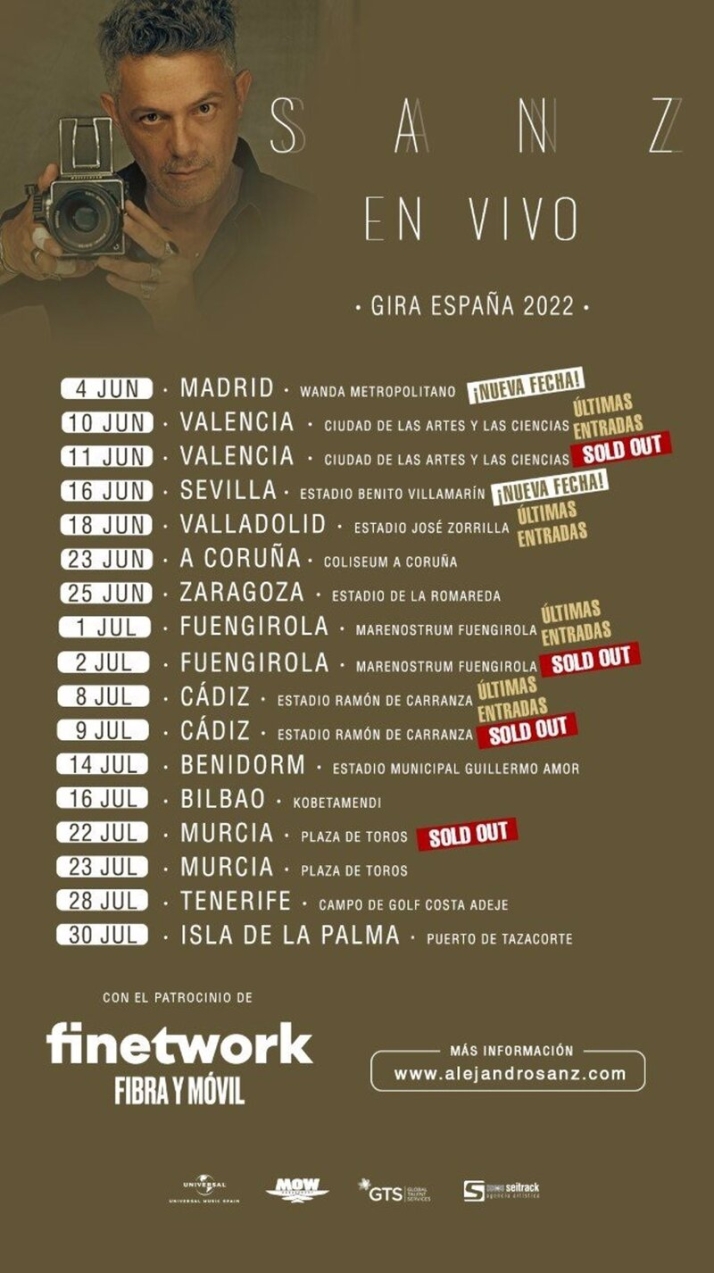 Alejandro Sanz presenta gira en Espa&ntilde;a: estas son las 13 ciudades incluidas, una de ellas en Castilla y Le&oacute;n  | Imagen 1