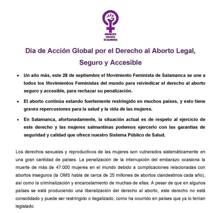 El Movimiento Feminista de Salamanca exige blindar el derecho al aborto en la Constituci&oacute;n ante el riesgo de &quot;pol&iacute;ticas antifeministas&quot; | Imagen 1