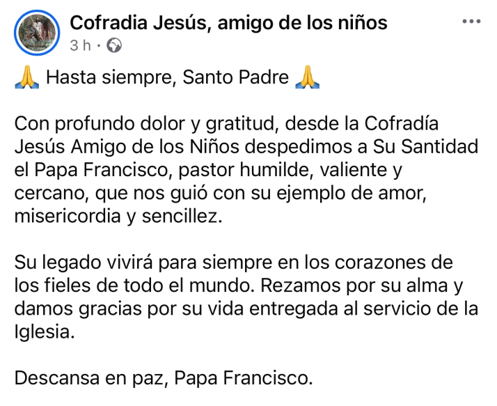 Las cofradías de Peñaranda emiten comunicados oficiales tras el fallecimiento del Papa Francisco | Imagen 1
