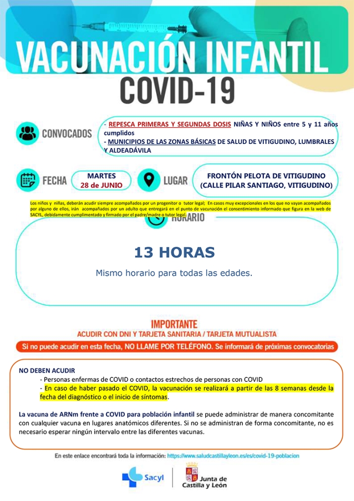 Repesca de vacunaci&oacute;n COVID en Vitigudino para mayores de 18 y ni&ntilde;os de 5 a 11 a&ntilde;os | Imagen 1