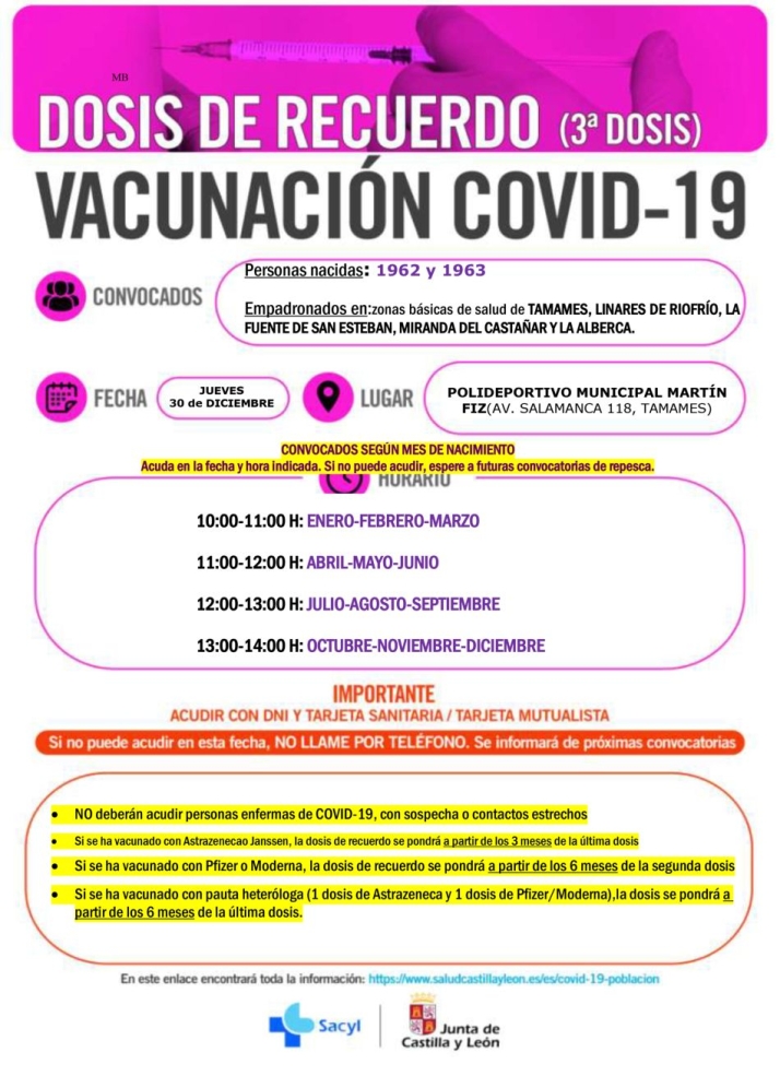 Terceras dosis de la vacuna contra la Covid-19 en Tamames el jueves 30 | Imagen 1