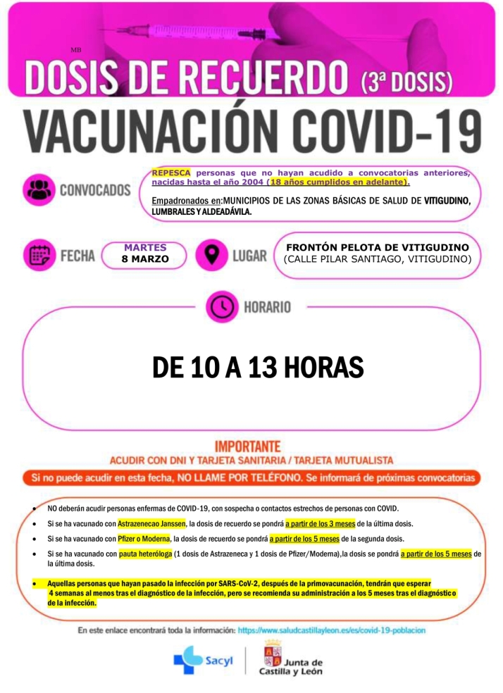 Nueva vacunaci&oacute;n de repesca para mayores de 18 a&ntilde;os en Vitigudino | Imagen 1